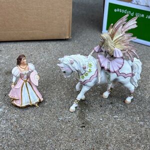 Schleich fairy horse and noble lady all used has child initials on bottoms